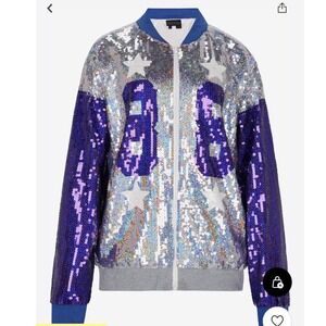 Sequin Bomber Jacket Purple Silver Stars 88 Funky Festival